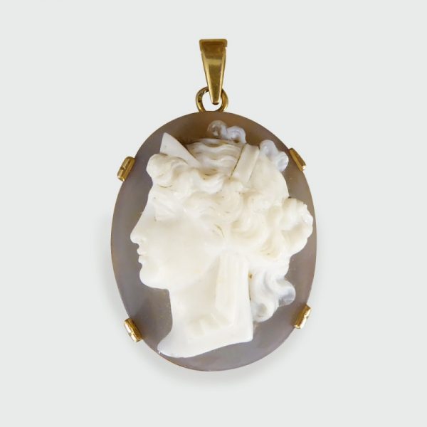 Antique Edwardian French Hallmarked Hard Stone Cameo Pendant