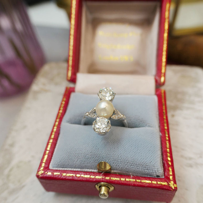 Natural Pearl and Old Cut Diamond Trilogy Ring