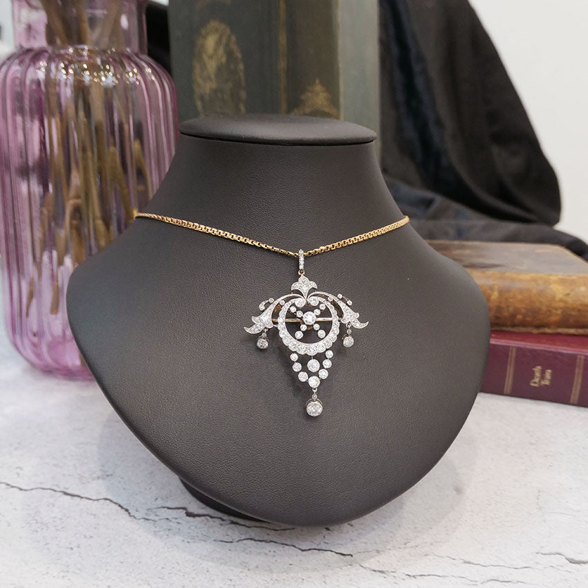 Belle Epoque 4.35ct Diamond Garland Pendant come Brooch in Platinum and Yellow Gold