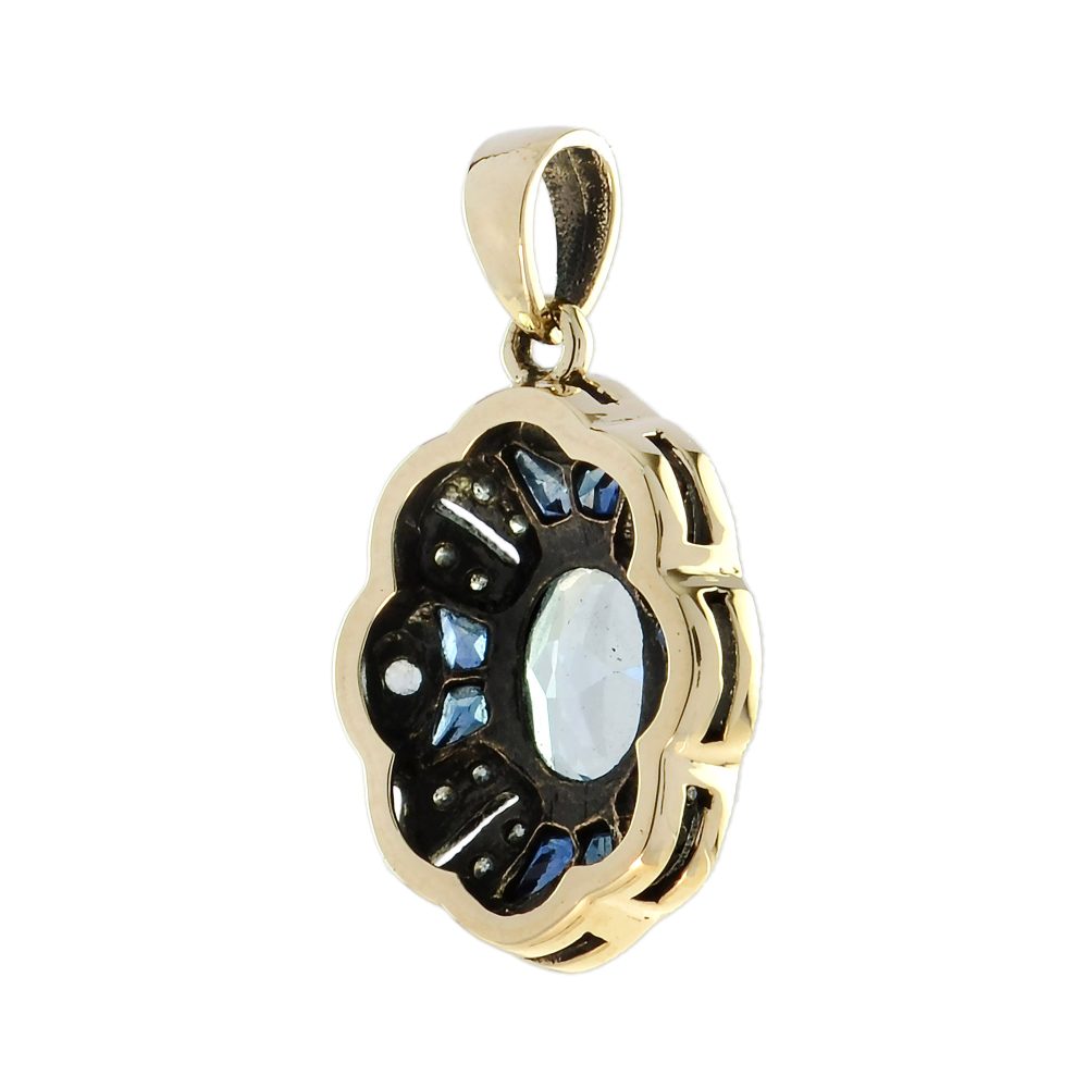 Blue Topaz Sapphire and Diamond Pendant in 9ct Yellow Gold