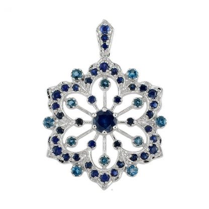 2.26ct Sapphire and Blue Topaz Filigree Flower Pendant