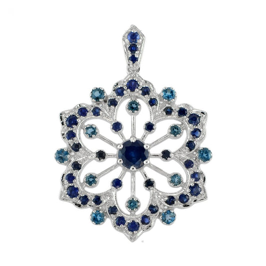 2.26ct Sapphire and Blue Topaz Filigree Flower Pendant