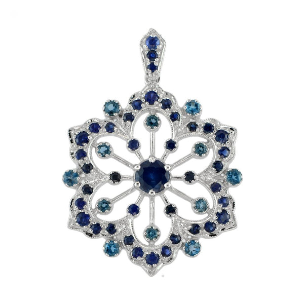 2.26ct Sapphire and Blue Topaz Filigree Flower Pendant