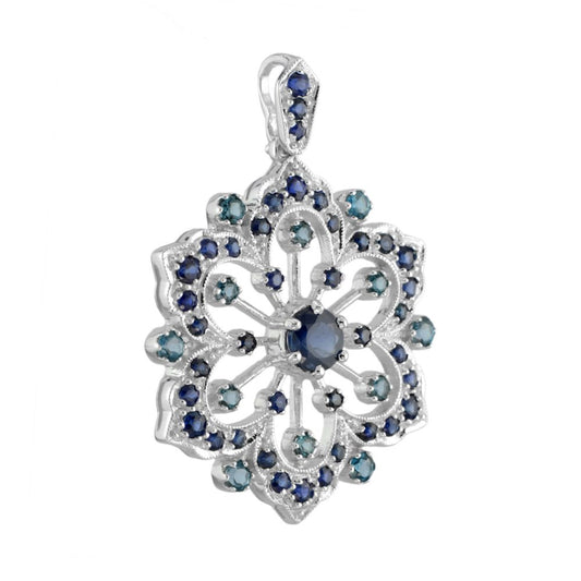 2.26ct Sapphire and Blue Topaz Filigree Flower Pendant