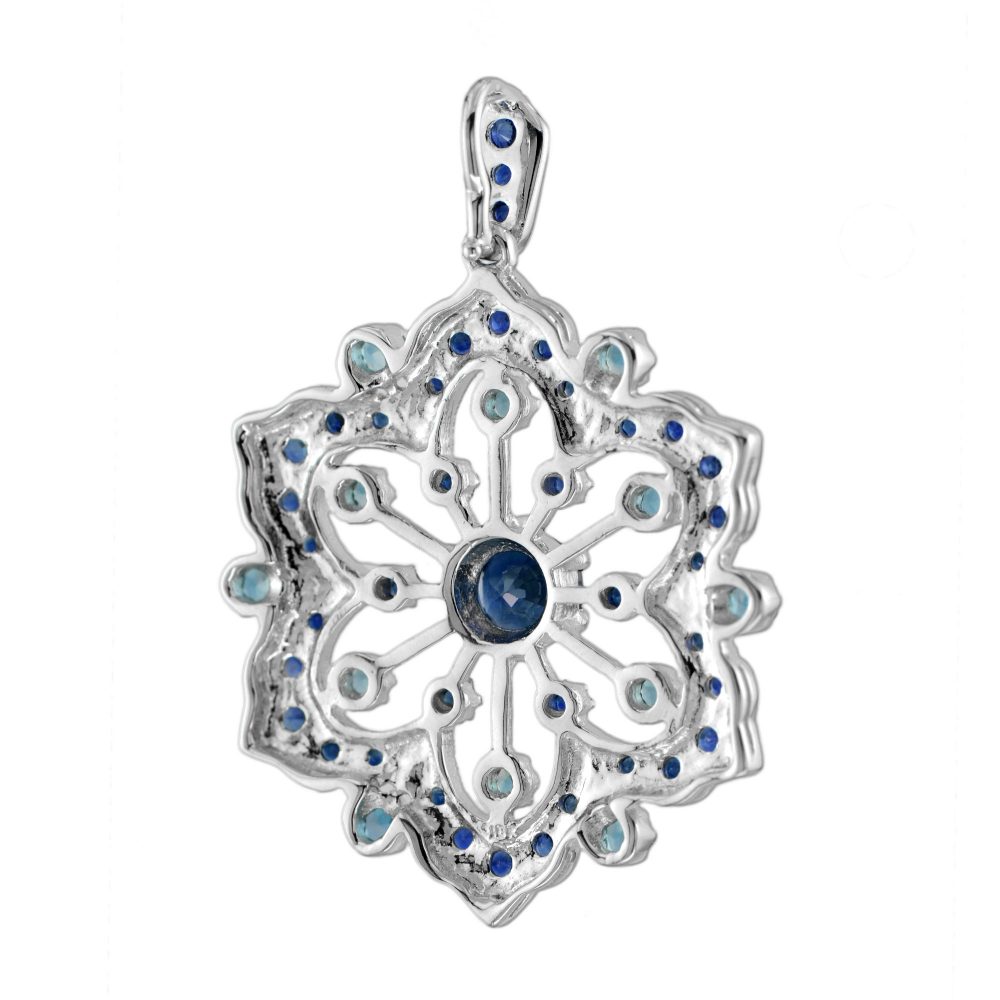 2.26ct Sapphire and Blue Topaz Filigree Flower Pendant