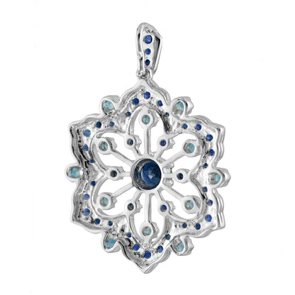 2.26ct Sapphire and Blue Topaz Filigree Flower Pendant