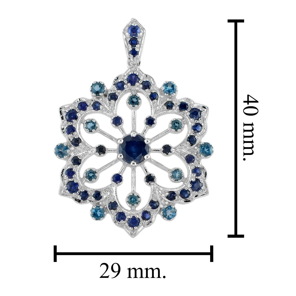 2.26ct Sapphire and Blue Topaz Filigree Flower Pendant
