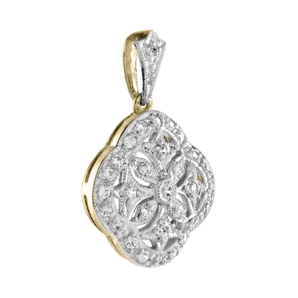 Edwardian Style Diamond Pendant in Two Tone 14ct Gold