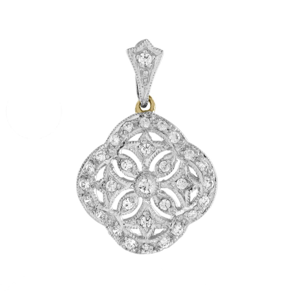Edwardian Style Diamond Pendant in Two Tone 14ct Gold