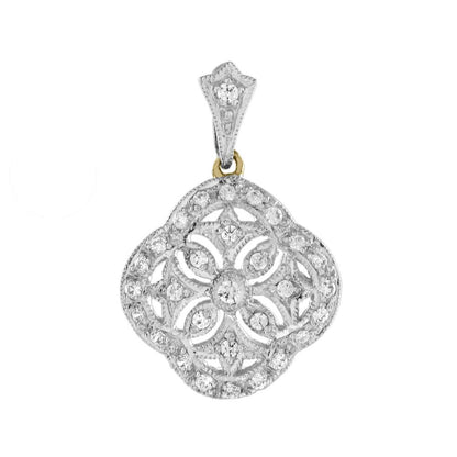Edwardian Style Diamond Pendant in Two Tone 14ct Gold