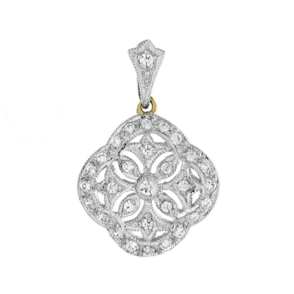 Edwardian Style Diamond Pendant in Two Tone 14ct Gold