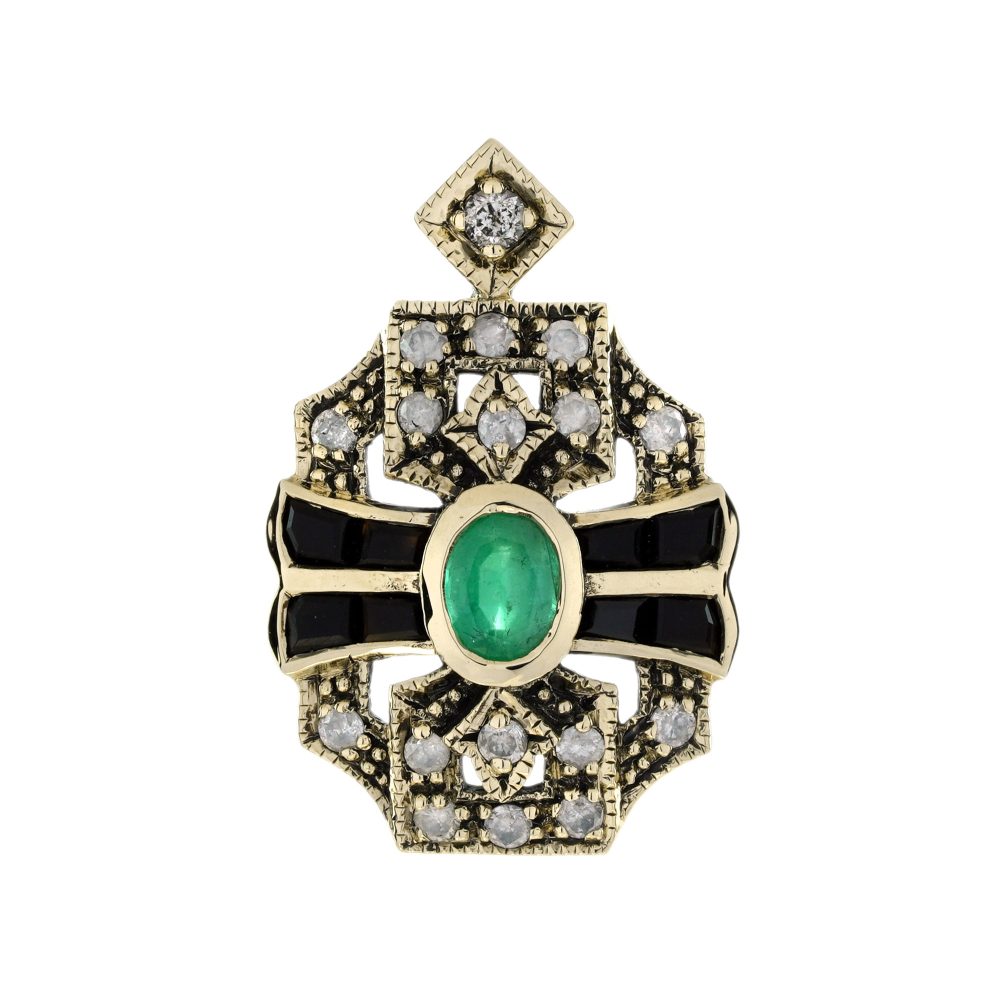 Emerald Onyx and Diamond Pendant in 9ct Yellow Gold