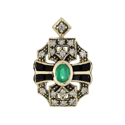 Emerald Onyx and Diamond Pendant in 9ct Yellow Gold