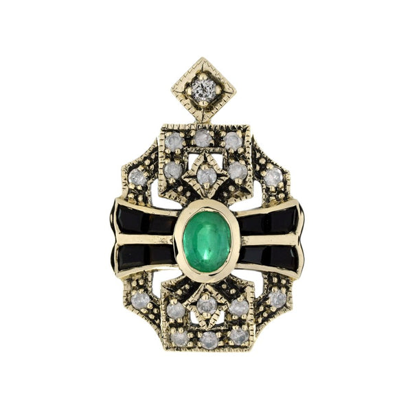Emerald Onyx and Diamond Pendant in 9ct Yellow Gold