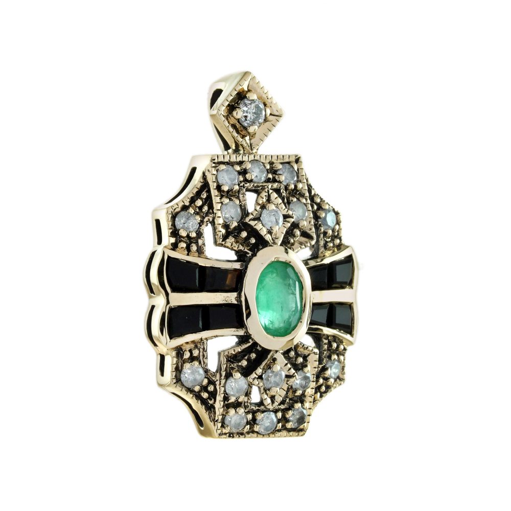 Emerald Onyx and Diamond Pendant in 9ct Yellow Gold