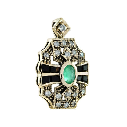 Emerald Onyx and Diamond Pendant in 9ct Yellow Gold