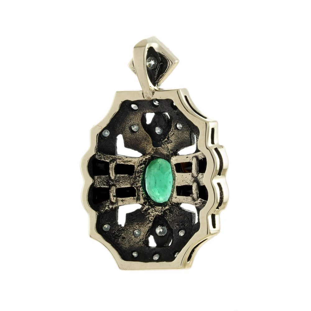 Emerald Onyx and Diamond Pendant in 9ct Yellow Gold
