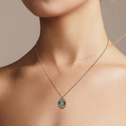 Emerald Onyx and Diamond Pendant in 9ct Yellow Gold