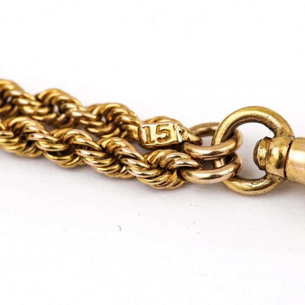 Antique Victorian 15ct Yellow Gold Rope Muff Guard Chain