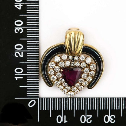 Vintage Ruby, Diamond and Blue Enamel 18ct Yellow Gold Heart Pendant