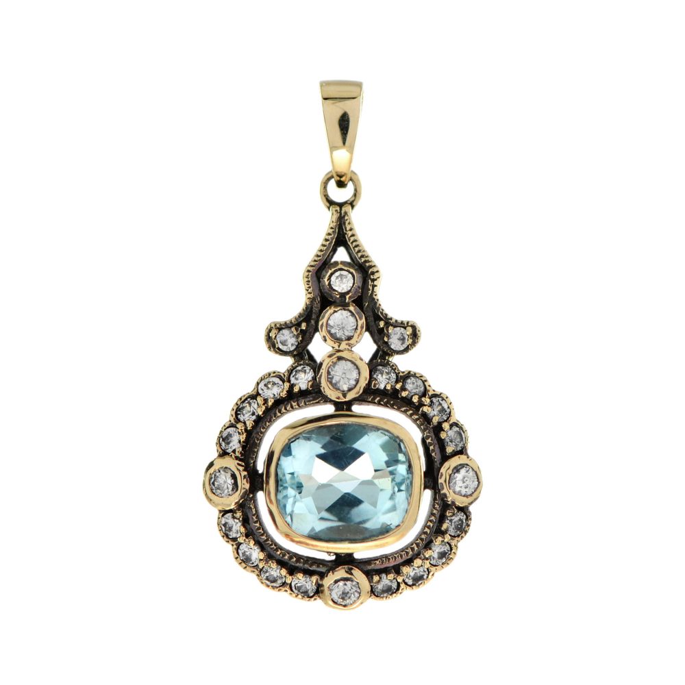 Blue Topaz and White Sapphire Pendant in 9ct Gold