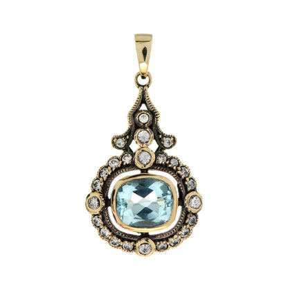 Blue Topaz and White Sapphire Pendant in 9ct Gold