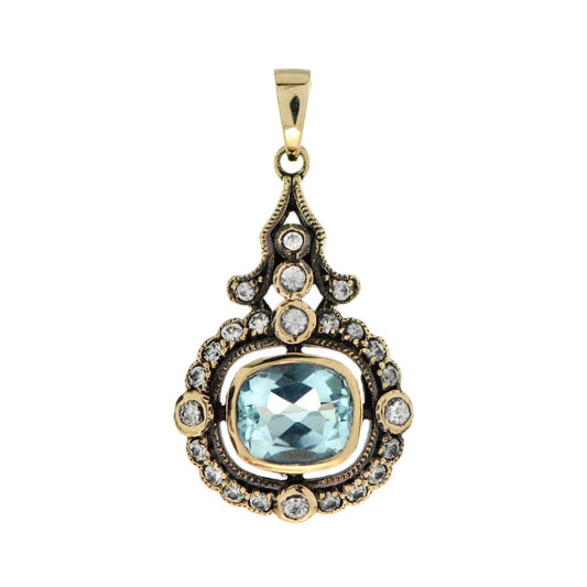 Blue Topaz and White Sapphire Pendant in 9ct Gold
