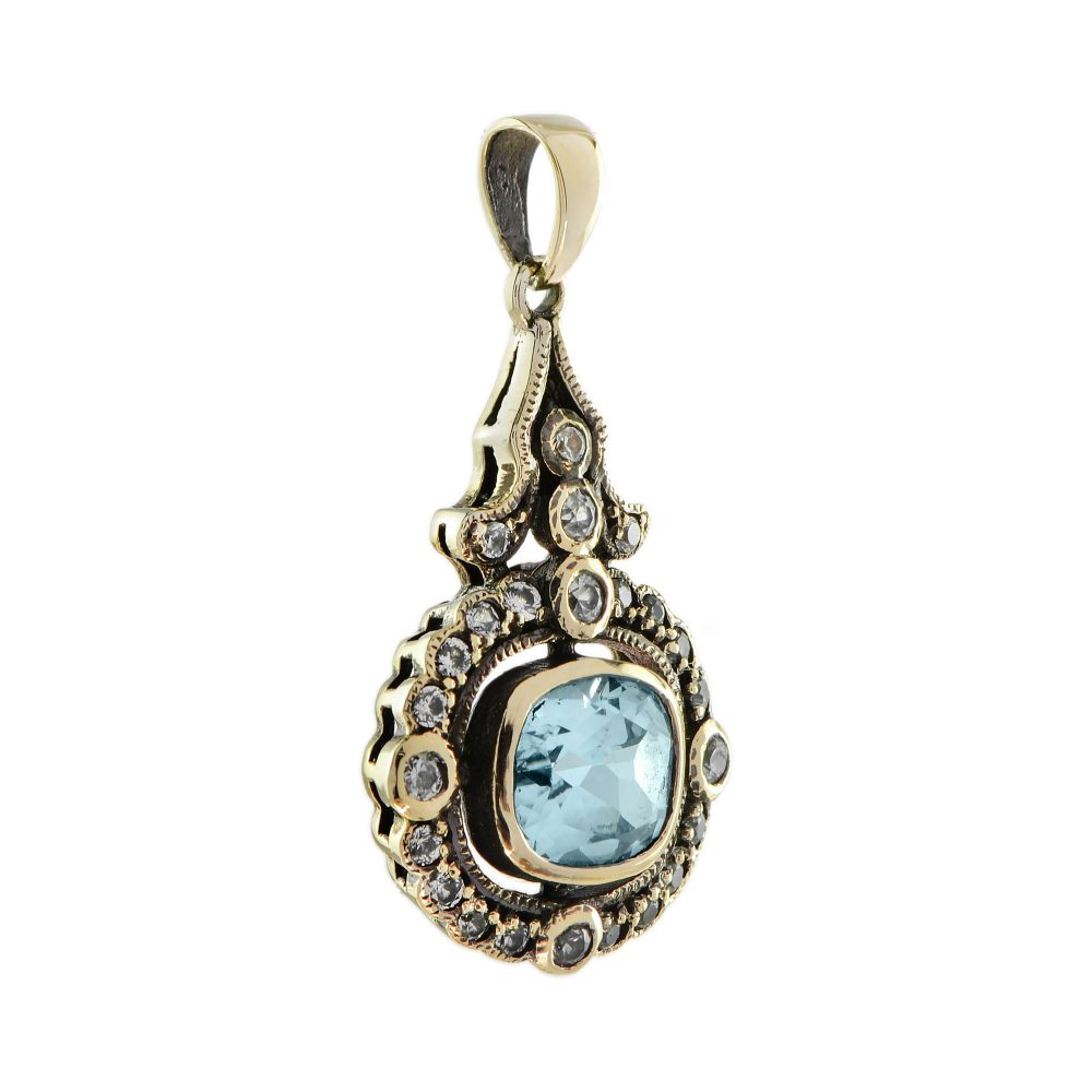Blue Topaz and White Sapphire Pendant in 9ct Gold
