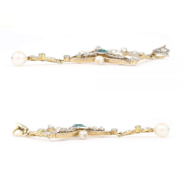 Antique Edwardian 18ct Gold and Platinum Aquamarine Diamond and Pearl Pendant Necklace