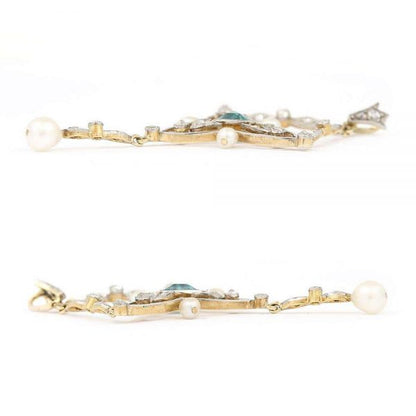 Antique Edwardian 18ct Gold and Platinum Aquamarine Diamond and Pearl Pendant Necklace