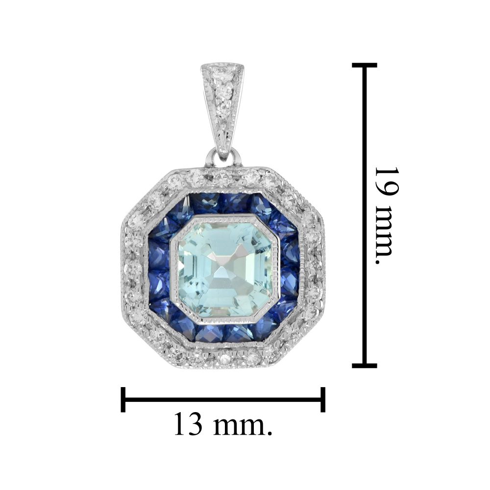 Aquamarine Sapphire and Diamond Octagonal Cluster Pendant