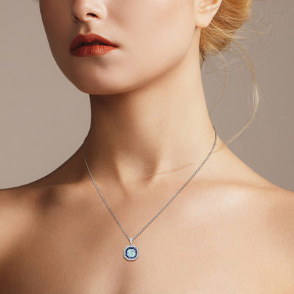 Aquamarine Sapphire and Diamond Octagonal Cluster Pendant