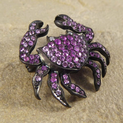 Pink Sapphire & Diamond Crab Pendant Brooch