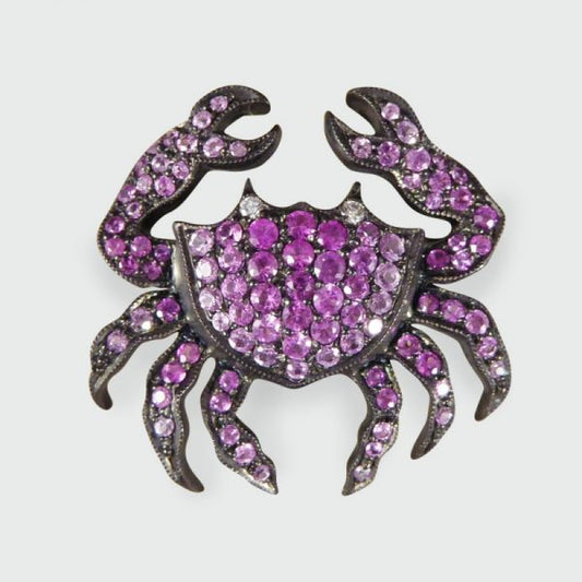 Pink Sapphire & Diamond Crab Pendant Brooch