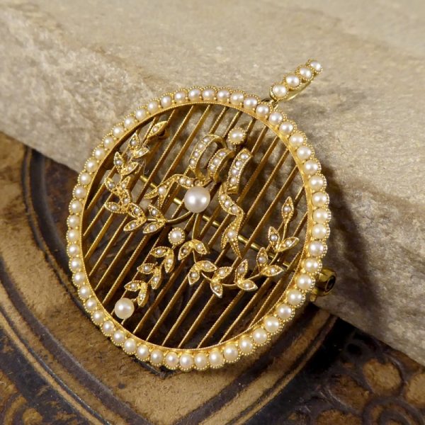 Antique Edwardian Belle Époque Pearl Pendant Brooch