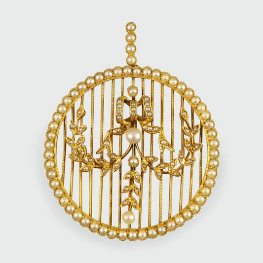 Antique Edwardian Belle Époque Pearl Pendant Brooch