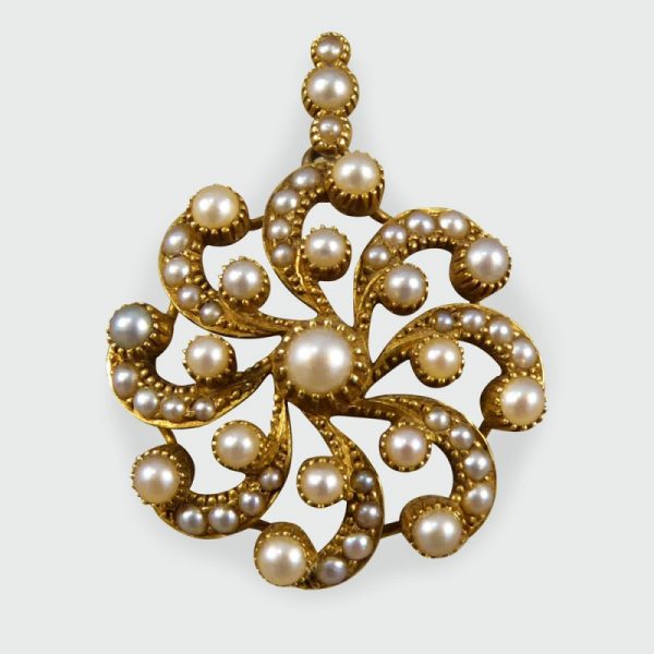 Antique Victorian Seed Pearl Pendant Brooch