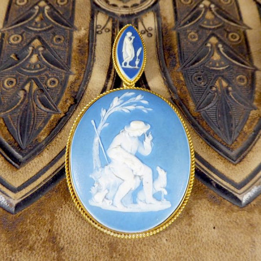 Antique Victorian Carved Wedgewood Cameo Locket Pendant, 18ct Yellow Gold