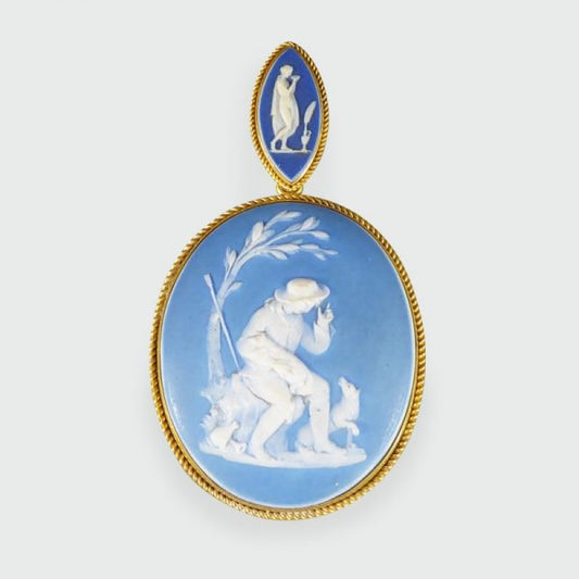 Antique Victorian Carved Wedgewood Cameo Locket Pendant, 18ct Yellow Gold