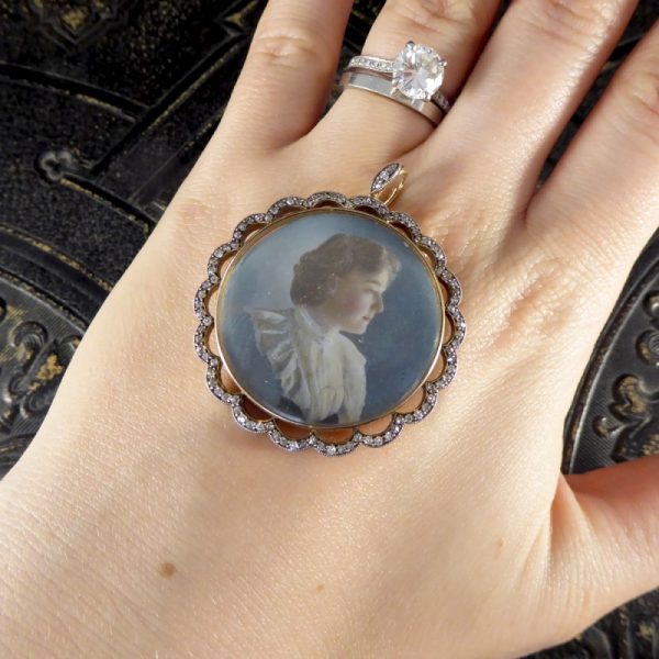 Antique Victorian Old Cut Diamond Set Portrait Pendant