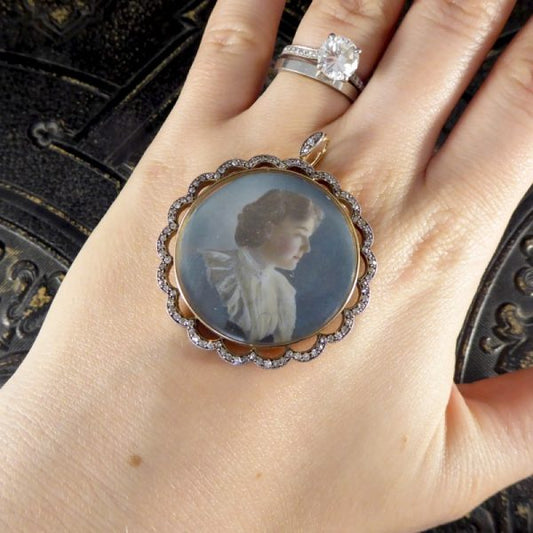 Antique Victorian Old Cut Diamond Set Portrait Pendant