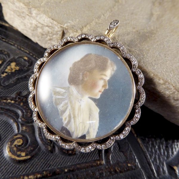 Antique Victorian Old Cut Diamond Set Portrait Pendant
