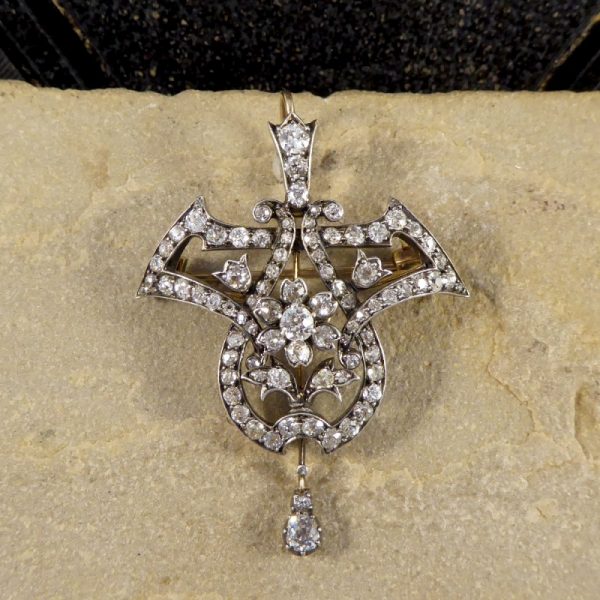 Antique Victorian 3.50ct Diamond Drop Pendant Brooch