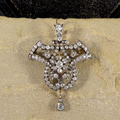Antique Victorian 3.50ct Diamond Drop Pendant Brooch