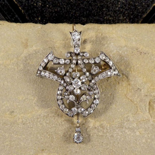 Antique Victorian 3.50ct Diamond Drop Pendant Brooch