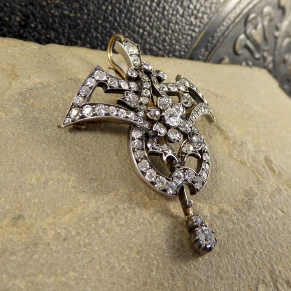 Antique Victorian 3.50ct Diamond Drop Pendant Brooch