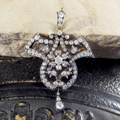 Antique Victorian 3.50ct Diamond Drop Pendant Brooch