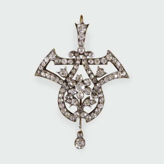 Antique Victorian 3.50ct Diamond Drop Pendant Brooch