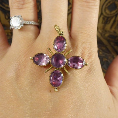 Antique Georgian Foiled Back Paste Cross Pendant in High Carat Gold