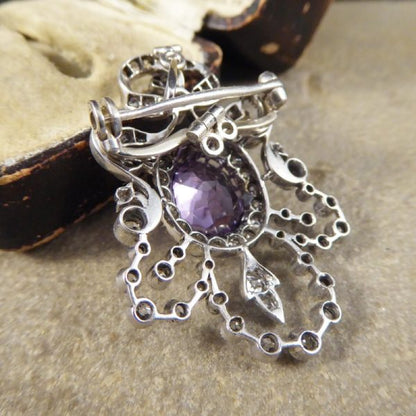 Antique Edwardian Purple Spinel and Diamond Pendant Brooch, Platinum